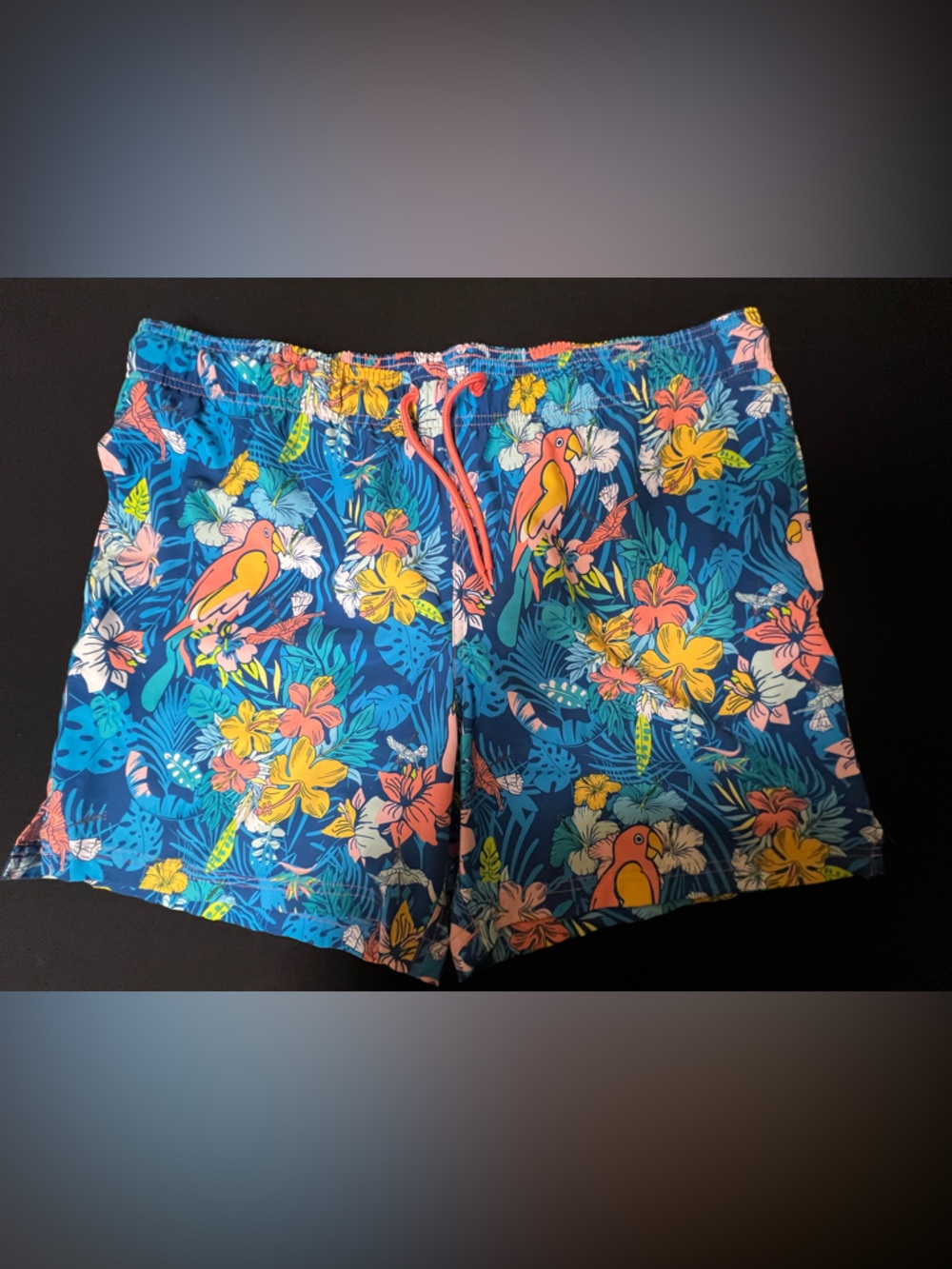 GEORGE TROPICAL PARROT FLORAL SWIM TRUNKS. BLUE. SIZE.  XL (40-42)
